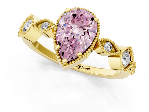 Yellow gold Fancy Pink Pear  Cut Diamond Milgrain Marquise Band with Prong Setting
