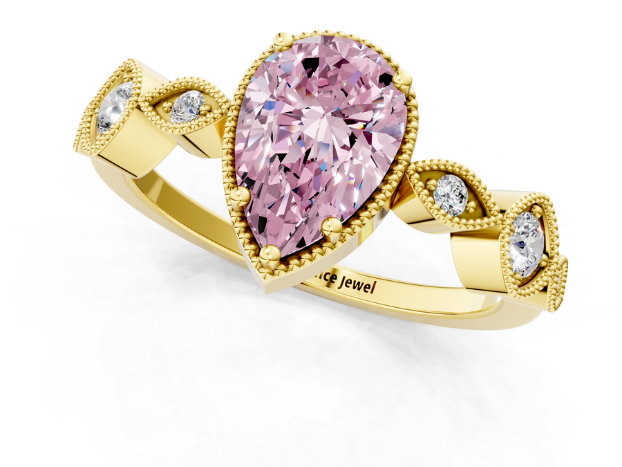 Yellow gold Fancy Pink Pear  Cut Diamond Milgrain Marquise Band with Prong Setting