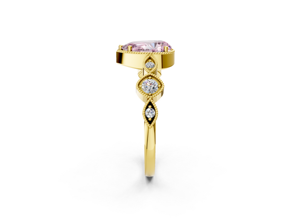 Yellow gold Fancy Pink Pear  Cut Diamond Milgrain Marquise Band with Prong Setting