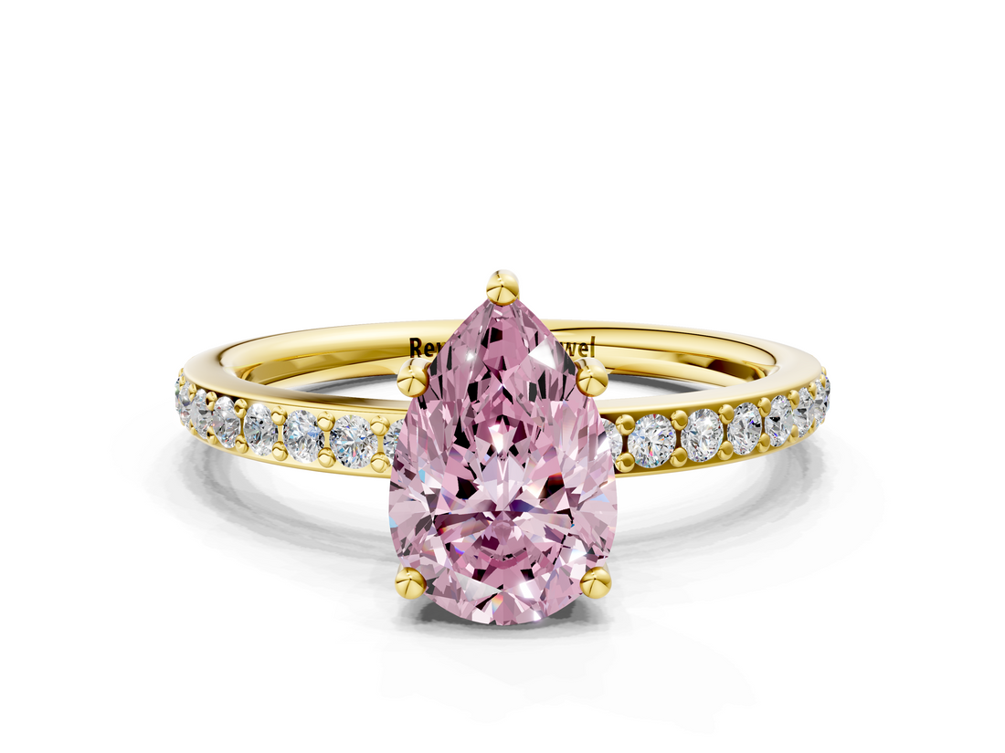 Yellow gold Fancy Pink Pear  Cut Diamond Pavé Band Ring with Four-Prong Setting_23