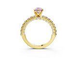 Yellow gold Fancy Pink Pear Cut Diamond Pavé Band Solitaire Ring with Prong Setting_101