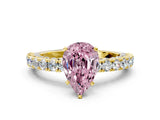Yellow gold Fancy Pink Pear Cut Diamond Pavé Band Solitaire Ring with Prong Setting_98