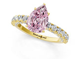 Yellow gold Fancy Pink Pear Cut Diamond Pavé Band Solitaire Ring with Prong Setting_99