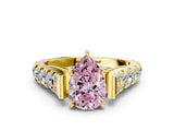 Yellow gold Fancy Pink Pear  Cut Diamond Pavé Band Solitaire with Four-Prong Setting_15