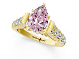 Yellow gold Fancy Pink Pear  Cut Diamond Pavé Band Solitaire with Four-Prong Setting_16