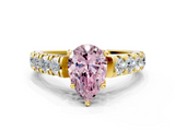 Yellow gold Fancy Pink Pear  Cut Diamond Pavé Band Solitaire with Four-Prong Setting_3