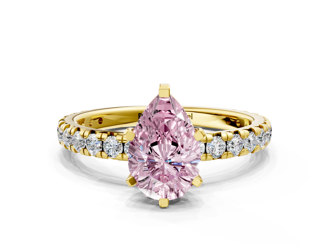 Yellow gold Fancy Pink Pear  Cut Diamond Pavé Band with Four-Prong Setting_37