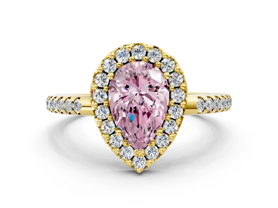 Yellow gold Fancy Pink Pear Cut Diamond Pavé Halo Ring with Four-Prong Setting_36