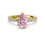 Yellow gold Fancy Pink Pear Cut Diamond Pavé Solitaire Ring with Round Band and Prong Setting_12