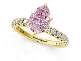 Yellow gold Fancy Pink Pear Cut Diamond Pavé Solitaire Ring with Round Band and Prong Setting_13