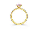 Yellow gold Fancy Pink Pear Cut Diamond Pavé Solitaire Ring with Round Band and Prong Setting_15