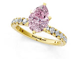 Yellow gold Fancy Pink Pear Cut Diamond Pavé Solitaire Ring with Round Band and Prong Setting_25