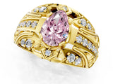 Yellow gold Fancy Pink Pear Cut Diamond Pave Art Deco Split Shank Ring with Four-Prong Setting_1