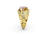 Yellow gold Fancy Pink Pear Cut Diamond Pave Art Deco Split Shank Ring with Four-Prong Setting_2