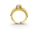 Yellow gold Fancy Pink Pear Cut Diamond Pave Art Deco Split Shank Ring with Four-Prong Setting_3