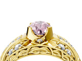 Yellow gold Fancy Pink Pear Cut Diamond Pave Art Deco Split Shank Ring with Four-Prong Setting_4