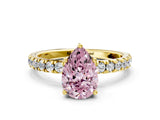 Yellow gold Fancy Pink Pear Cut Diamond Pave Band Solitaire Ring with Four-Prong Setting_58