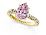 Yellow gold Fancy Pink Pear Cut Diamond Pave Band Solitaire Ring with Four-Prong Setting_59