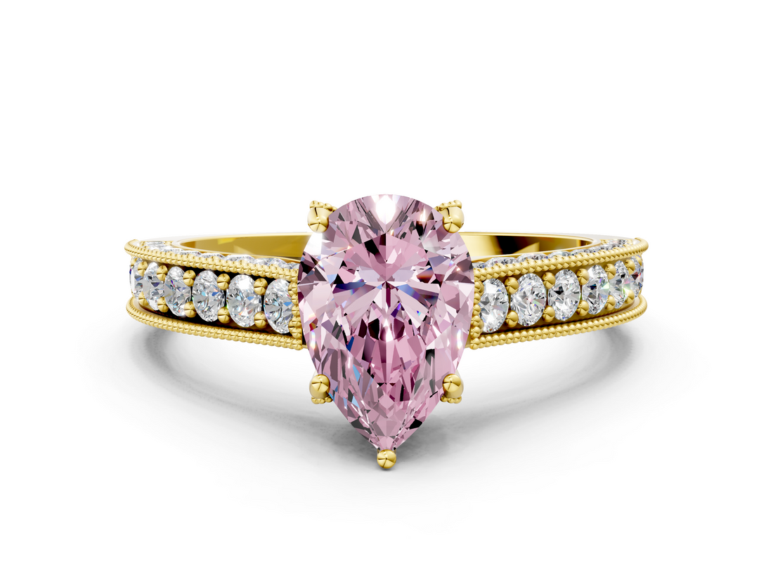 Yellow gold Fancy Pink Pear  Cut Diamond Pave Band with Four-Prong Setting_37