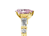 Yellow gold Fancy Pink Pear  Cut Diamond Ring with Baguette Side Stones, Channel Set Band, and Four-Prong Setting_29