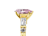 Yellow gold Fancy Pink Pear  Cut Diamond Ring with Baguette Side Stones, Channel Set Band, and Four-Prong Setting_8