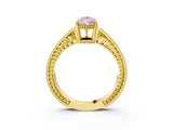 Yellow gold Fancy Pink Pear Cut Diamond Ring with Milgrain Pavé Band and Four-Prong Setting_18
