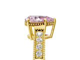 Yellow gold Fancy Pink Pear Cut Diamond Ring with Milgrain Pavé Band and Four-Prong Setting_20