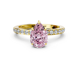 Yellow gold Fancy Pink Pear  Cut Diamond Ring with Pavé Band and Four-Prong Setting_45