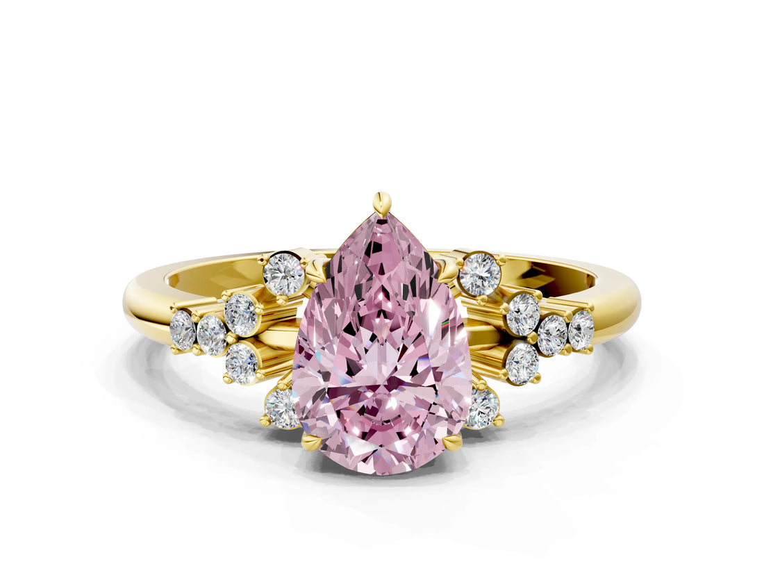 Yellow gold Fancy Pink Pear Cut Diamond Ring with Side Stones and Four-Prong Setting_102