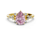 Yellow gold Fancy Pink Pear Cut Diamond Ring with Side Stones and Four-Prong Setting_102