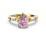 Yellow gold Fancy Pink Pear  Cut Diamond Ring with Tapered Baguette Side Stones in Four-Prong Setting_3