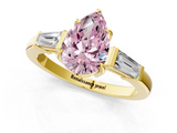 Yellow gold Fancy Pink Pear  Cut Diamond Ring with Tapered Baguette Side Stones in Four-Prong Setting_4