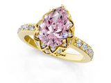 Yellow gold Fancy Pink Pear Cut Diamond Scalloped Halo Engagement Ring with Round Shared Prong Band_13