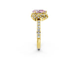 Yellow gold Fancy Pink Pear Cut Diamond Scalloped Halo Engagement Ring with Round Shared Prong Band_14