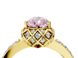 Yellow gold Fancy Pink Pear Cut Diamond Scalloped Halo Engagement Ring with Round Shared Prong Band_16