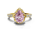 Yellow gold Fancy Pink Pear Cut Diamond Scalloped Halo Engagement Ring with Round Shared Prong Band_24