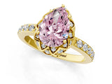 Yellow gold Fancy Pink Pear Cut Diamond Scalloped Halo Engagement Ring with Round Shared Prong Band_25