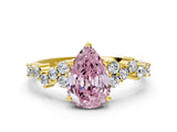 Yellow gold Fancy Pink Pear Cut Diamond Scattered Round Accent Ring with Prong Setting_12