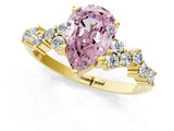 Yellow gold Fancy Pink Pear Cut Diamond Scattered Round Accent Ring with Prong Setting_13