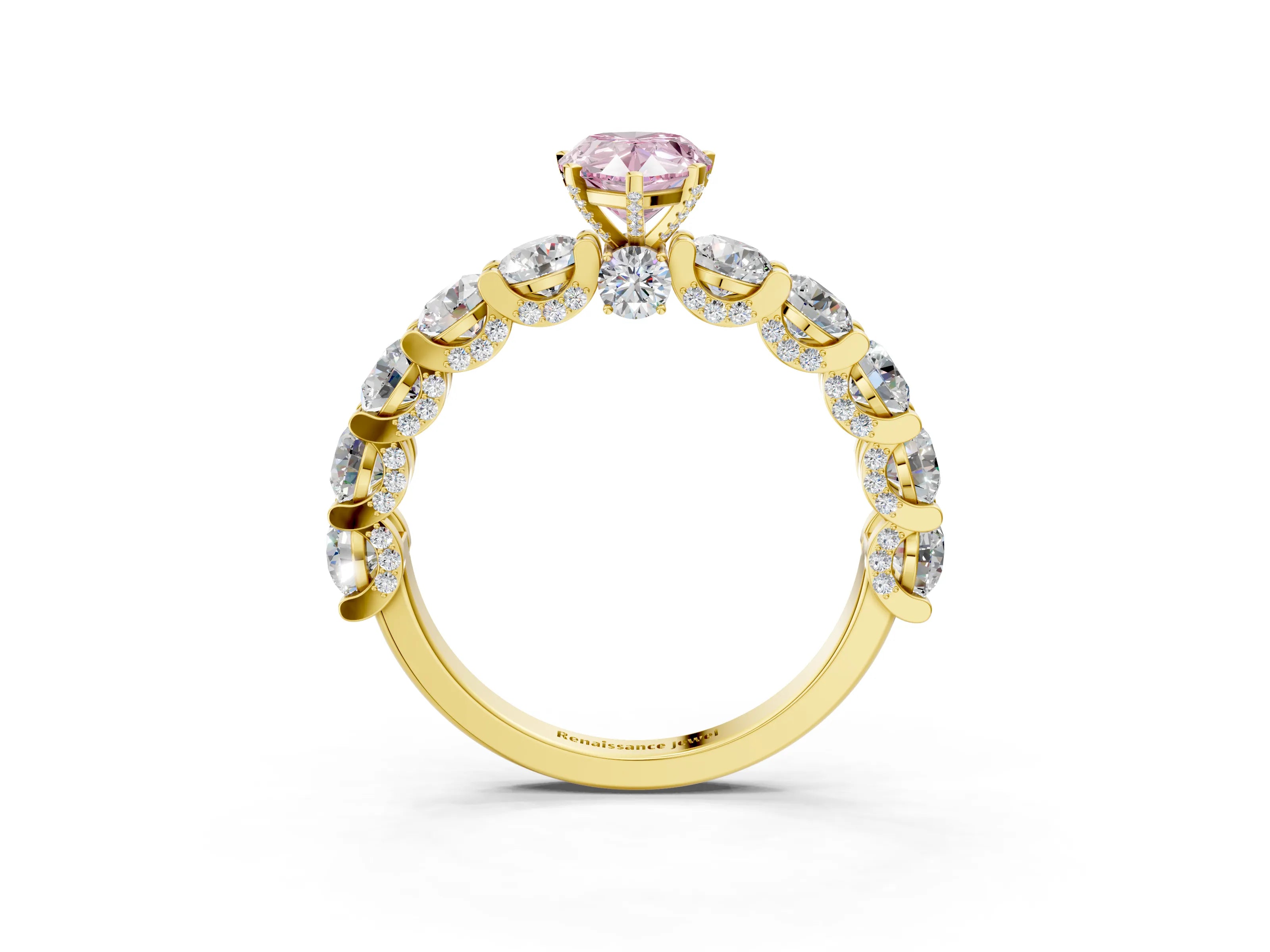 Yellow gold Fancy Pink Pear Cut Diamond Side Stone Engagement Ring with Four-Prong Setting_39