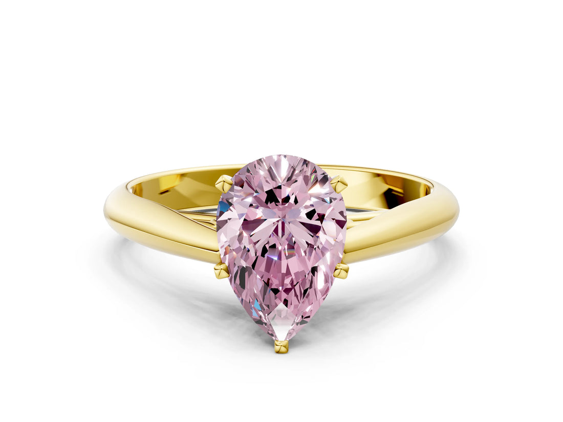 Yellow gold Fancy Pink Pear Cut Diamond Solitaire Engagement Ring with Cathedral Setting and Four-Prong Mount_132