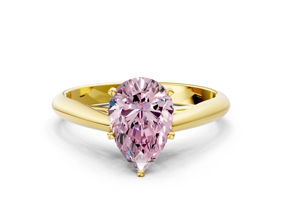 Yellow gold Fancy Pink Pear Cut Diamond Solitaire Engagement Ring with Cathedral Setting and Four-Prong Mount_78