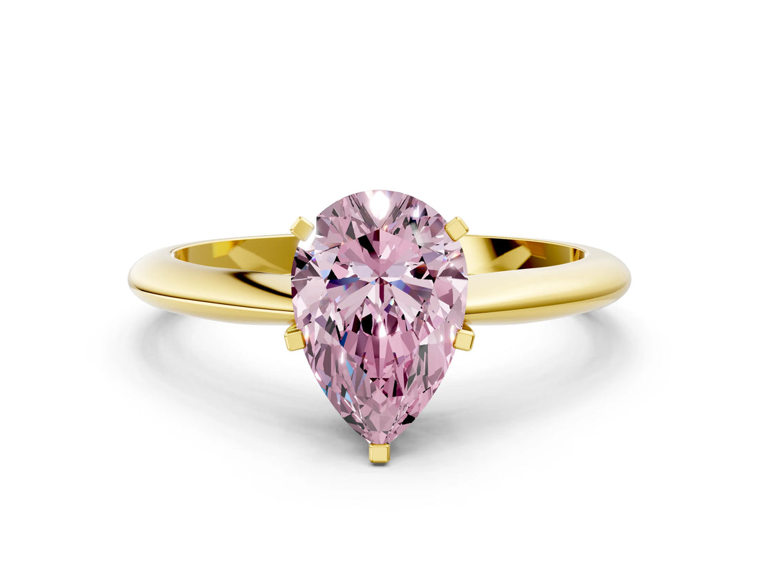 Yellow gold Fancy Pink Pear Cut Diamond Solitaire Engagement Ring with Classic Band and Four-Prong Setting_24