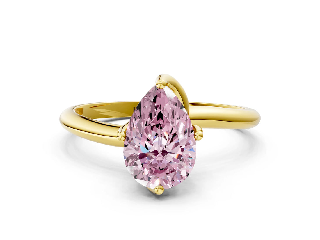 Yellow gold Fancy Pink Pear Cut Diamond Solitaire Engagement Ring with Four-Prong Setting and Classic Band_20