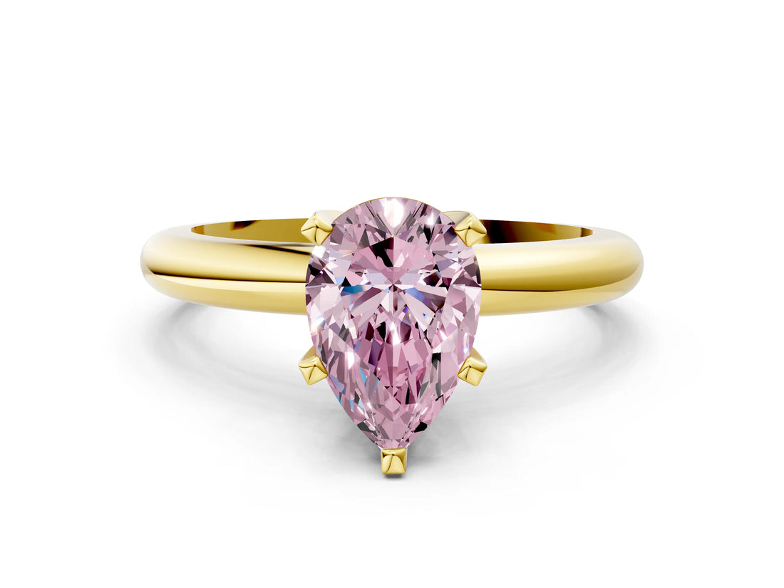 Yellow gold Fancy Pink Pear Cut Diamond Solitaire Engagement Ring with Round Band and Four-Prong Setting_173