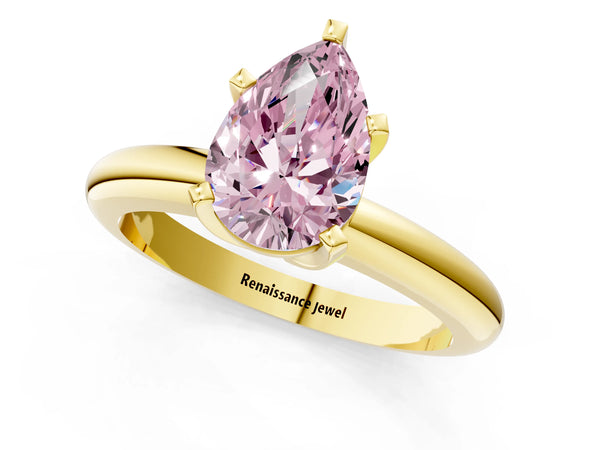 Yellow gold Fancy Pink Pear Cut Diamond Solitaire Engagement Ring with Round Band and Four-Prong Setting