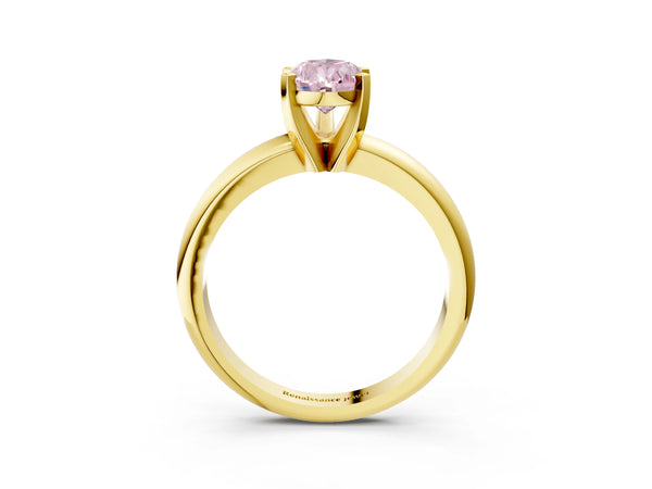 Yellow gold Fancy Pink Pear Cut Diamond Solitaire Engagement Ring with Round Band and Four-Prong Setting
