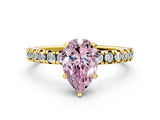 Yellow gold Fancy Pink Pear Cut Diamond Solitaire Pavé Engagement Ring with Round Band and Prong Setting_61