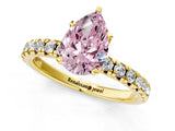 Yellow gold Fancy Pink Pear Cut Diamond Solitaire Pavé Engagement Ring with Round Band and Prong Setting_62