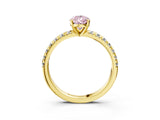 Yellow gold Fancy Pink Pear Cut Diamond Solitaire Pavé Engagement Ring with Round Band and Prong Setting_64